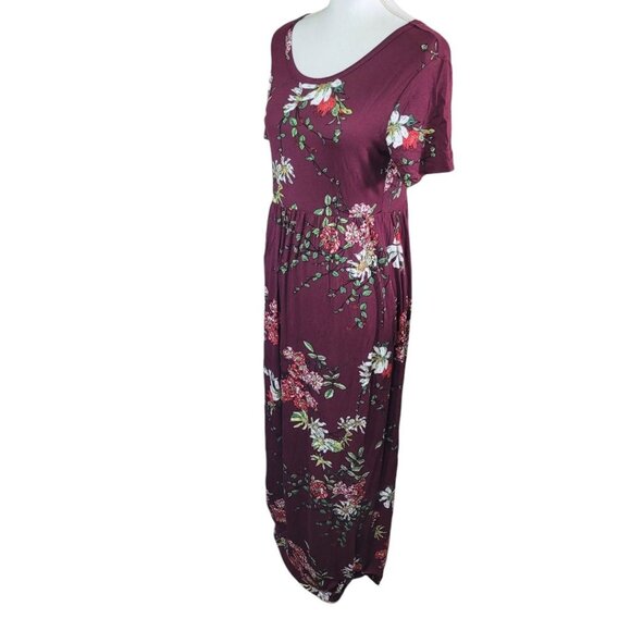 Dearcase Long Floral Dress Pockets Red Maroon Flowers Womens Large Floor Length - Picture 2 of 11